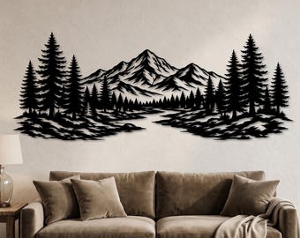Mountain Metal Wall Art, Rustic Forest Cabin Decor, Mountain Lake Wall Art, Rustic Cabin Decor