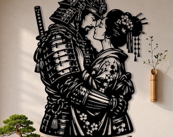 Samurai and Geisha Metal Wall Art, Japanese Metal Wall Decor, Geisha Wall Art, Geisha Wall Decor, Japanese Wall Decor