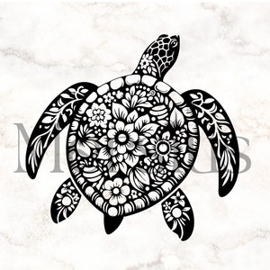 Floral Meeresschildkröte, Meeresschildkröte, niedliche Meeresschildkröte, Mandala Tier, Schildkröte mit Blumen, Meeresschildkröte Clipart, Baby Schildkröte