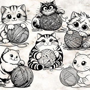 Cat Yarn Ball Bundle Svg, Knit Svg, Yarn Ball Svg, Crochet Svg, Knitting Svg, Yarn Cut File, Knitting Clipart, Yarn Ball Png, Clipart