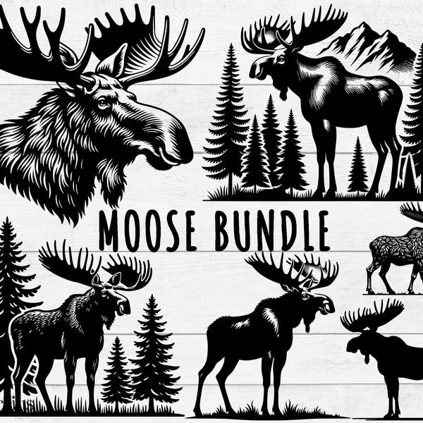 Moose Svg Bundle, Moose Svg, Moose Head Svg, Moose Clipart, Moose Cut File, Moose Silhouette, Moose Png, Moose Cricut File, Moose Svg File