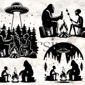Bigfoot Alien Campfire Svg Png, Bigfoot Bundle Svg, Bigfoot für Cricut, Bigfoot Svg, Bigfoot Alien Szene, Bigfoot Alien Svg, Sasquatch Svg