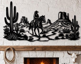 Cowboy Metal Wall Art, Western Cowboy Desert Metal Decor, Cactus Wall Art, Desert Wall art, Southwest decor, cowboy wall art, Desert Sign