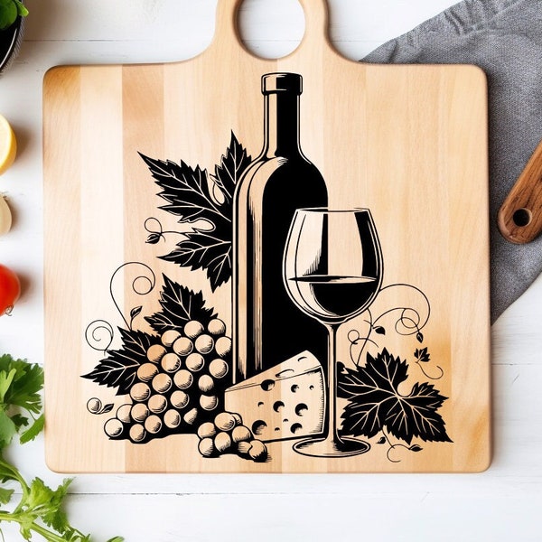 Wine And Cheese Board Svg, Cutting Board Svg, White Wine Svg, Wine Glasses Svg, Grapes Svg, Cheese Board Svg, Wine Apron Svg, Grapes Clipart