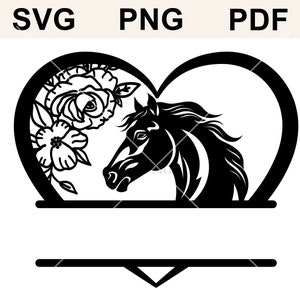 Horse Heart SVG, Equestrian Svg, Horse Split Name Frame Svg, Horse Clipart, Horse Head Svg, Horse Monogram Cut File Horse, Split Name Frame