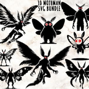 10 Mothman Bundle Svg, Mothman Svg, Mothman Clipart, Cute Mothman Svg, Mothman Cut File, Baby Mothman Svg, West Virginia Mothman, Mothman