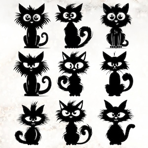 9 Cartoon Cat Svg Bundle, Cat Silhouette, Cat Silhouette Svg, Peeking Cat Svg, Black Cat Svg, Frazzled Cat, Cartoon Cat Svg, Funny Cat Svg