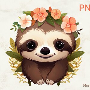 Cute Sloth Png Files For Sublimation, Floral Animal Sloth Png, Sloth Png, Sloth Clipart, Cute Sloth Png , Floral Animal Png, Cute Animal Png