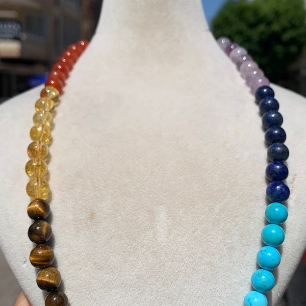 Chakra Beads Necklace, Seven Chakra Necklace, Multicolored Necklace, Mix Stone Necklace, Healing Crystal Necklace, Yoga Necklace, Gift women