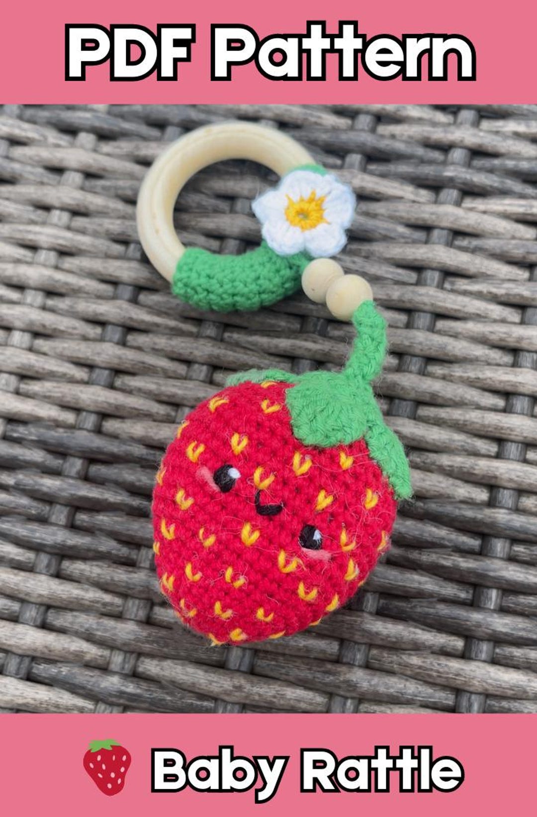 Strawberry Baby Rattle Crochet Pattern: Teething Ring Toy (PDF Pattern ...
