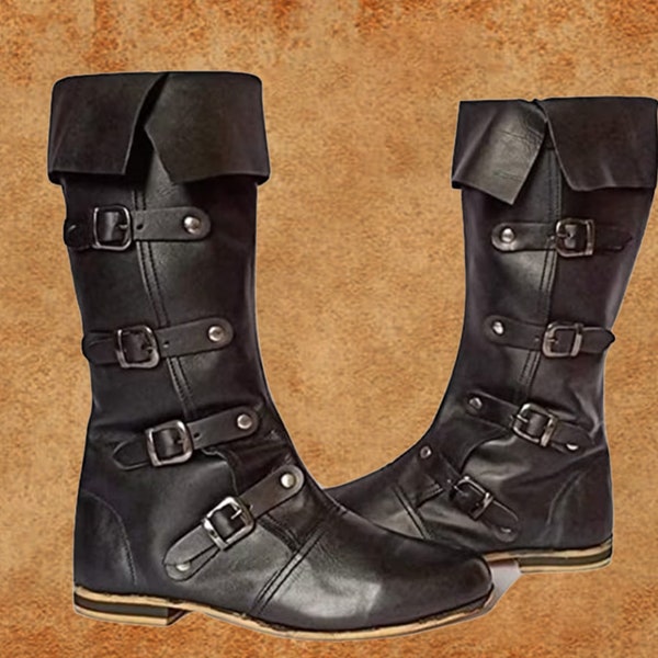 Medieval Boots - High Leather Boots RENAISSANCE Viking Pirate Boots, LAP-018 Christmas Gift