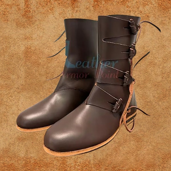 Viking Boots - Leather Boots  | Medieval Pirate Leather Shoes, LAP-030 Christmas Gift