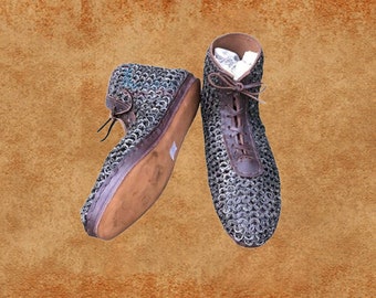 9mm Chainmail Shoes, Flat Ring All Ring Riveted Medieval Leather, LAP-050 Valentine Gifts