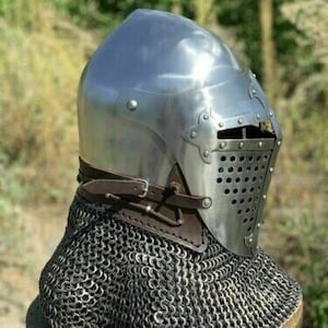 Medieval Knight Helmet Chainmail Helmet Battle-Ready Helmet Bascinet Helmet for SCA HMB Combat French Knight Cosplay Costume image 4