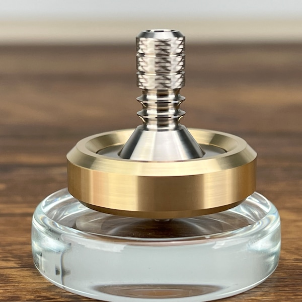 Titanium Spinning Top, Brass Collar with Titanium Stem, Average 8-12 Minutes, Best Record 15+ Minutes