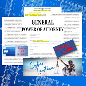 General Power of Attorney Complete with Notary Affidavit - Professionally Drafted by Attorney -  Word Format - Easy to Edit & Print!