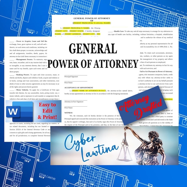 Legal Power of Attorney Template Etsy