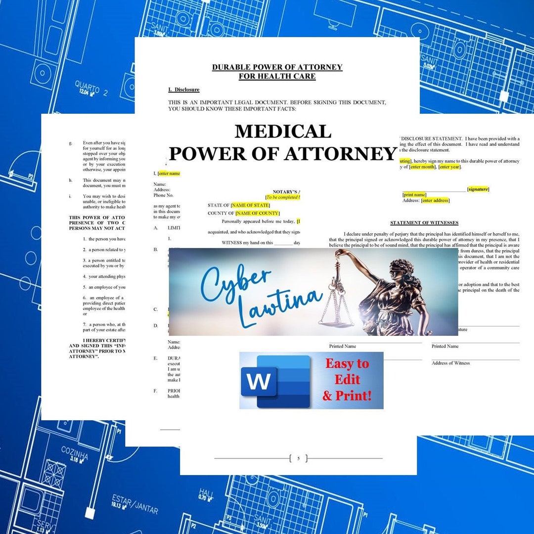 Attorney Word Medical Power of Attorney Complete With Notary Affidavit ...
