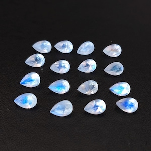 Natural Blue Flashy Rainbow 6x9mm Moonstone pear Faceted AA Quality - Rainbow Moonstone Good Blue Flashy Pear Faceted