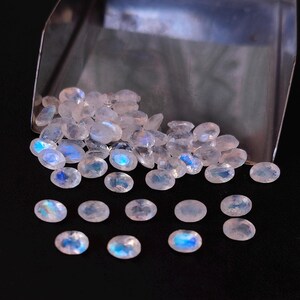 Natural Blue Flashy Rainbow Moonstone Oval Faceted 6x8mm AA Quality - Good Blue Flashy Moonstone Faceted
