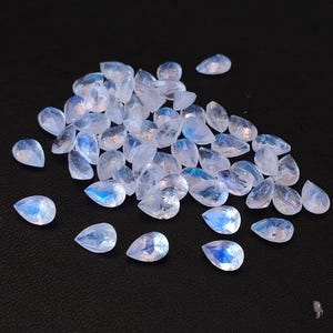 Natural Blue Flashy Rainbow  Moonstone pear Faceted 5x7mm AA Quality - Rainbow Moonstone Good Blue Flashy Pear Faceted