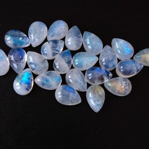 Natural Blue Flashy Rainbow Moonstone 5x7 Pear Cabochon AA Quality