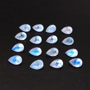 Natural Blue Flashy Rainbow 8x12 mm Moonstone pear Faceted AA Quality - Rainbow Moonstone Good Blue Flashy Pear Faceted