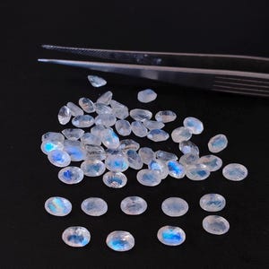 Natural Blue Flashy Rainbow Moonstone Oval Faceted 5x7 mm AA Quality - Good Blue Flashy Moonstone Faceted