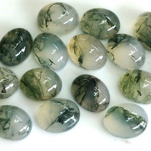 Natürlicher Grüner Moos Achat Oval 8 x 10 mm Cabochon AAA Qualität - Lose Edelstein kalibrierte Größe