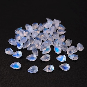 Natural Blue Flashy Rainbow  Moonstone pear Faceted 3x5 mm AA Quality - Rainbow Moonstone Good Blue Flashy Pear Faceted