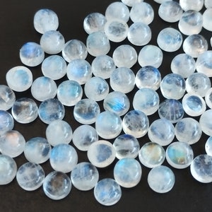 Natural 7mm Rainbow Moonstone Blue Flashy Cabochon Round AA+ Quality- Loose Rainbow Moonstone