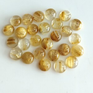 Natural Golden Rutile Quartz Round cabochon 5 mm AAA Quality, Calibrated Size Loose Gemstone