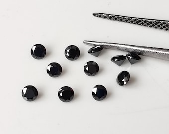 Lab Made Moissanite Black Color E-F Round 1.75mm Brilliant faceted AAA Quality - Superb Cut & Luster Black Moissanite
