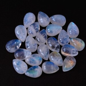 Natural Blue Flashy Rainbow Moonstone 8x12 Pear Cabochon AA Quality