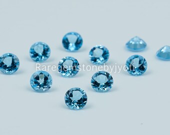 Natural Swiss Blue Topaz Round Faceted 6mm AAA Quality, Brilliant Blue color For Jewelry making