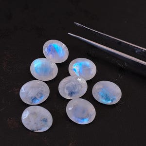 Natural Blue Flashy Rainbow Moonstone Oval Faceted 10x12mm AA Quality - Good Blue Flashy Moonstone Faceted