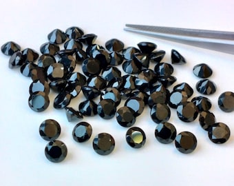 Espinela negra natural de 4 mm, redonda facetada, de calidad superior - Gema suelta de espinela negra, redonda facetada