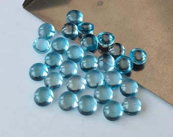 Natural Swiss Blue Topaz Round Cabochon 7mm AAA Quality Calibrated Size Loose Gemstone