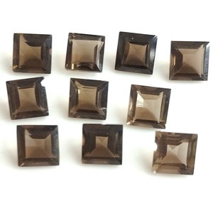 Natural smoky Quartz square Faceted 9 mm  AAA Quality- Loose Smoky Quartz