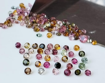 Natural multicolour Tourmaline 2mm Round Faceted AAA Quality, multi color Tourmaline Loose stone