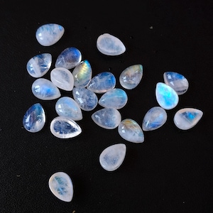 Natural Blue Flashy Rainbow Moonstone 4x6 Pear Cabochon AA Quality