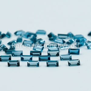 Natural London Blue Topaz Baguette Faceted 2x4 mm AAA Quality - Loose Gemstone For Jewelry Making