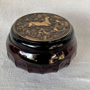 Art Deco Amethyst Glass Dish Trinket Box with Lid