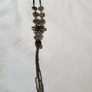 Vintage Black and Bronze Beaded Tassel Necklace