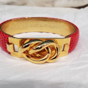 Florence Italy 24kt Plated Hinged Bangle Bracelet - Red