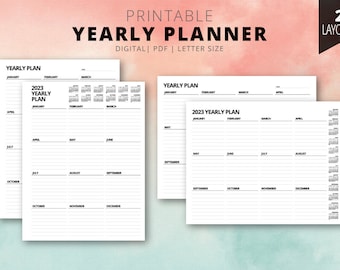 Jaarlijkse planner met meerdere lay-outs, eeuwigdurende jaarplanner, jaarplanner 2023, afdrukbare planner-organisator