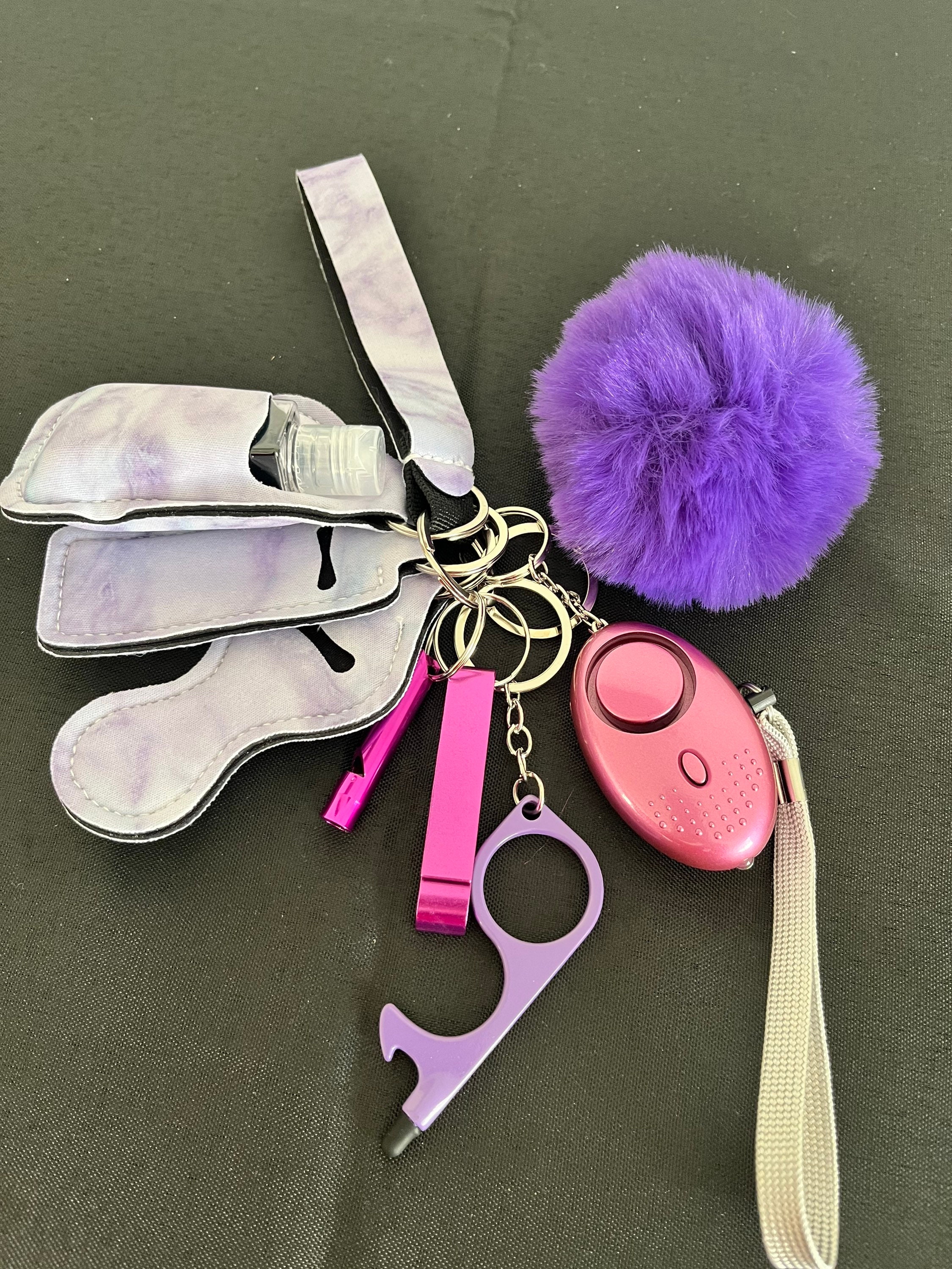 Safety Keychains Flashlight Wristlet Lipstick Pom Pom Door Handle
