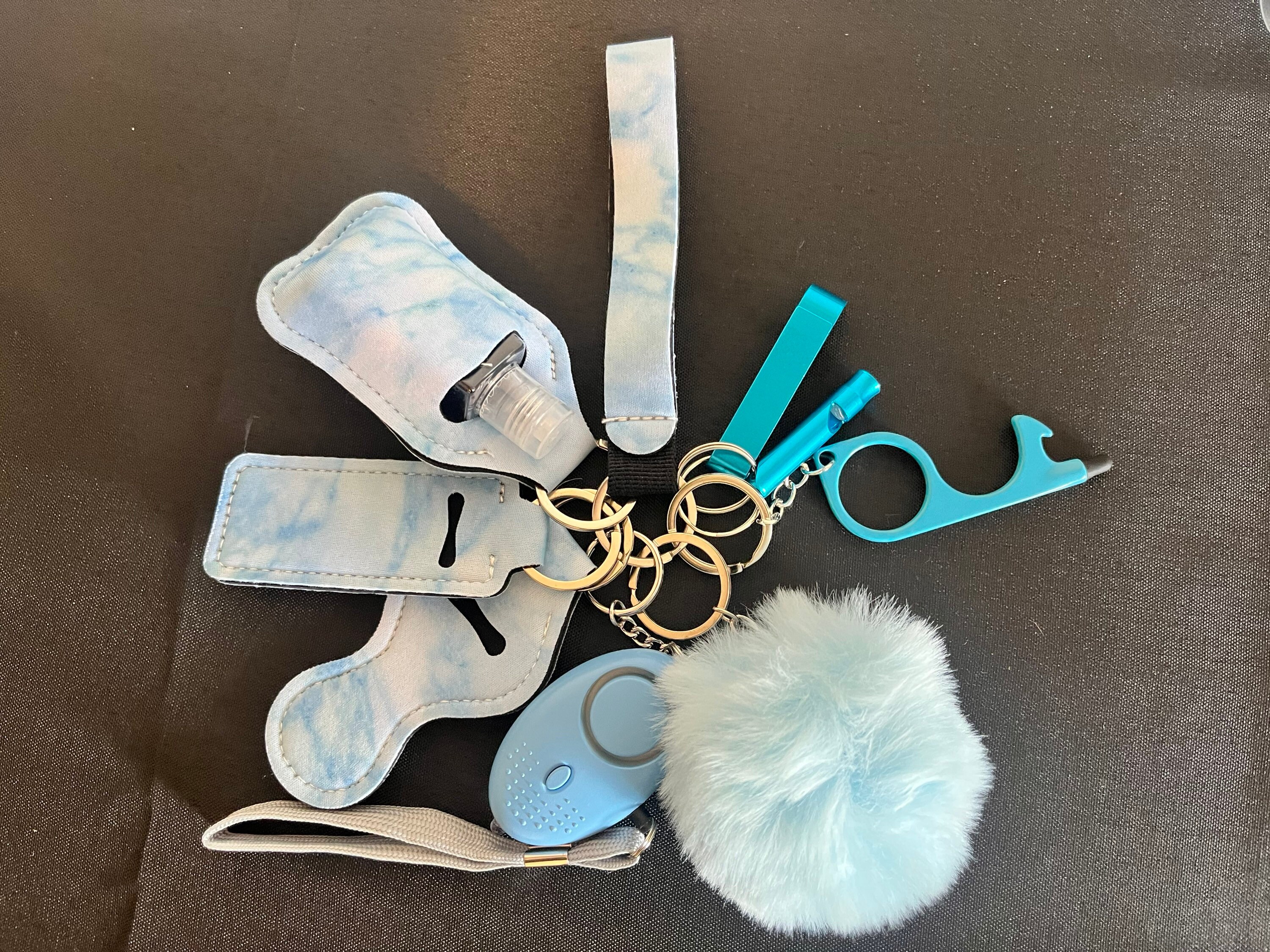 Safety Keychains Flashlight Wristlet Lipstick Pom Pom Door Handle