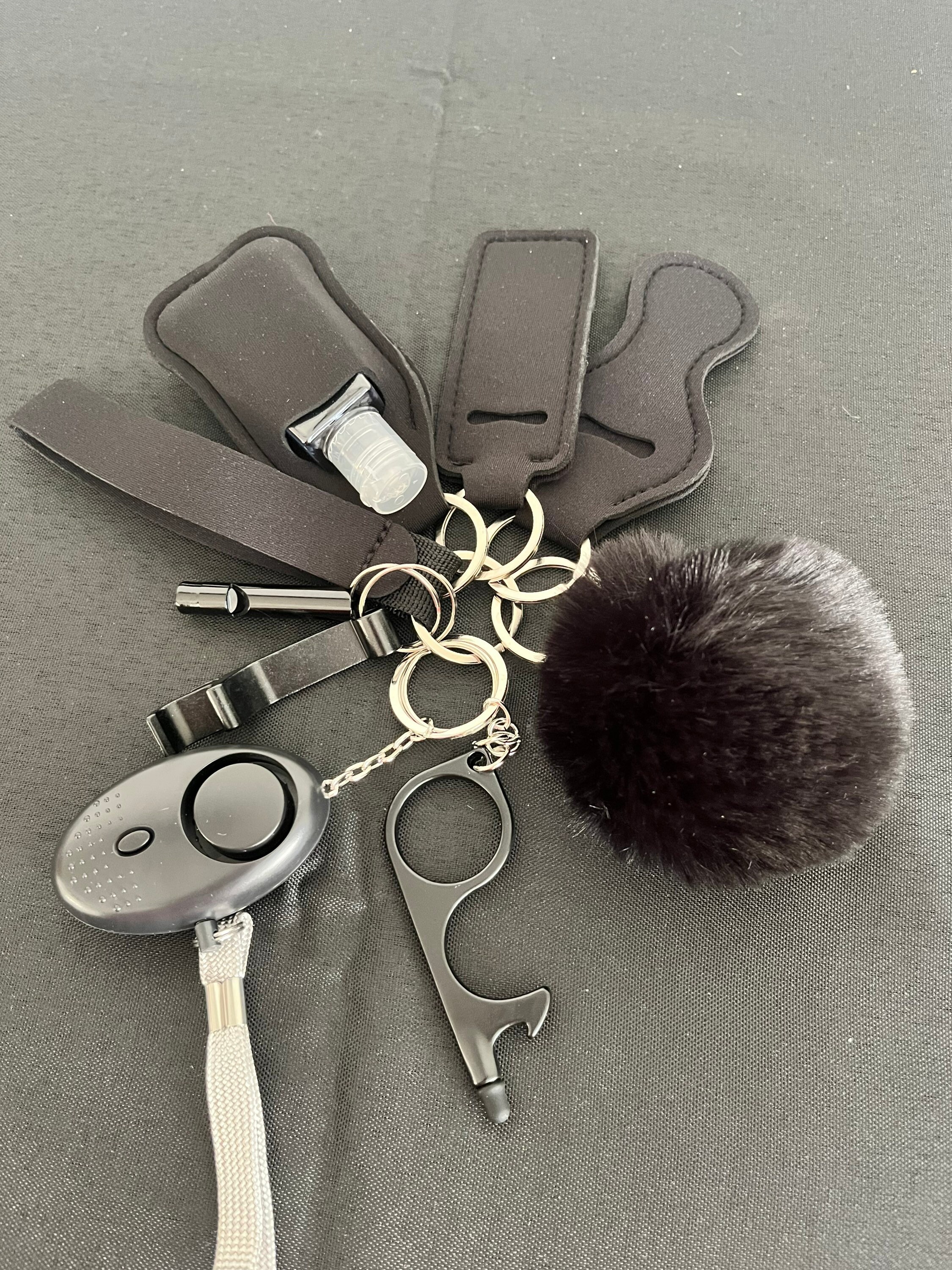 Safety Keychains Flashlight Wristlet Lipstick Pom Pom Door Handle