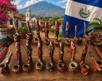 Pipa de madera y mazorca de maíz hecha a mano – Pipa para fumar tallada artesanalmente por un artesano salvadoreño – Pipa de tabaco rústica de arte popular – Regalo coleccionable único
